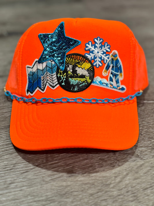 Snowboarding Life Neon Orange Trucker Hat