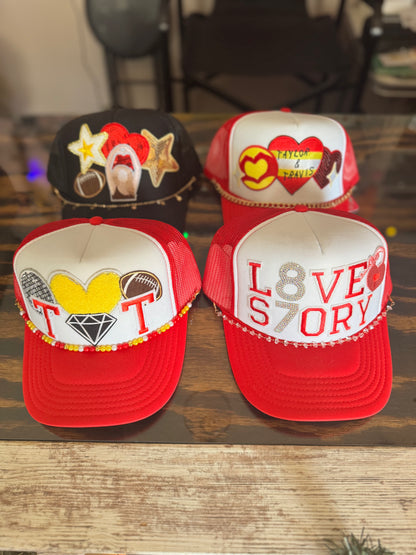 KC Chiefs Trucker Hats, Travis & Taylor Themed