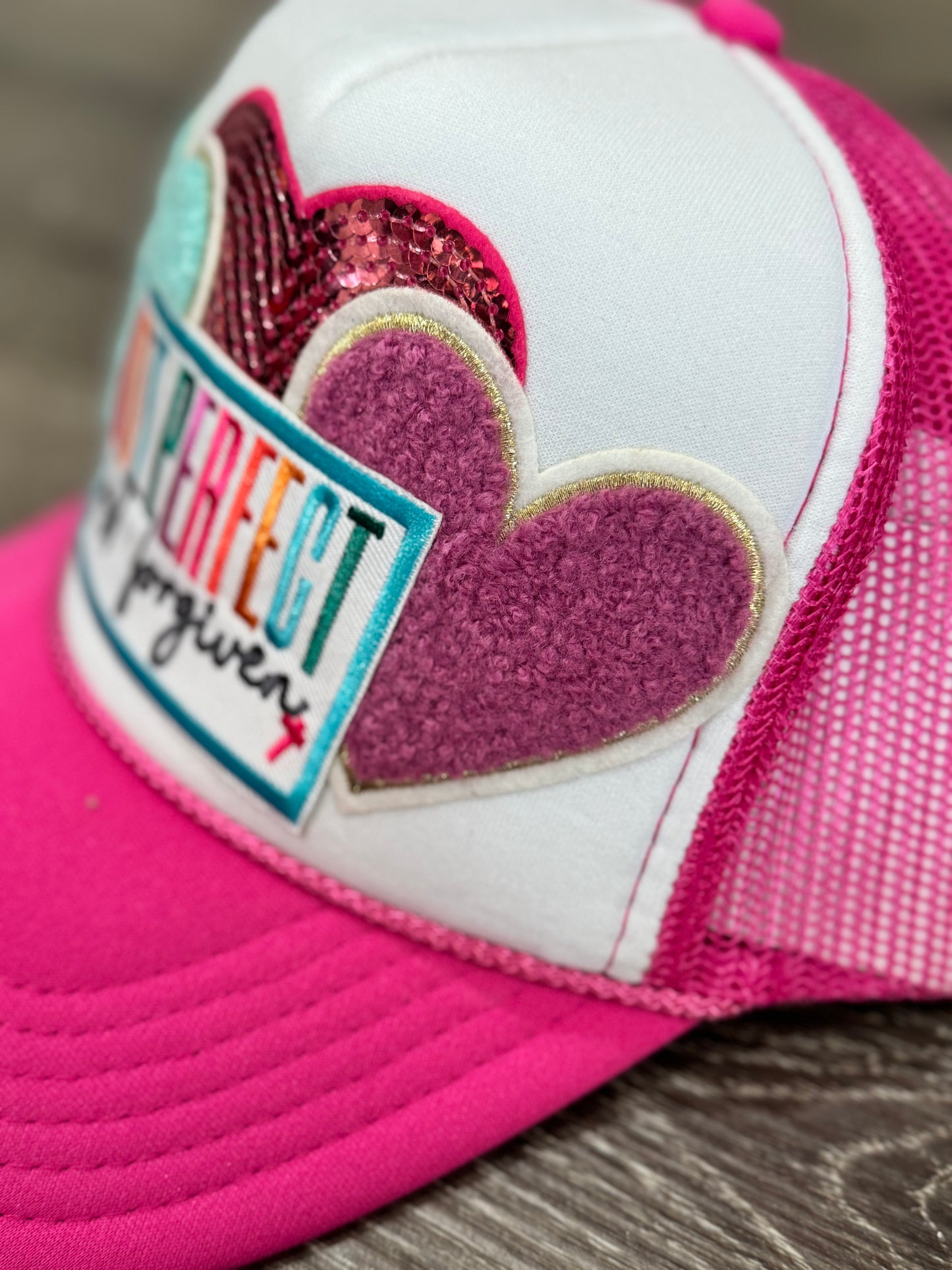 Not Perfect, Just Forgiven Bright Christian Faith Trucker Hat