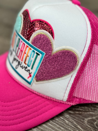 Not Perfect, Just Forgiven Bright Christian Faith Trucker Hat