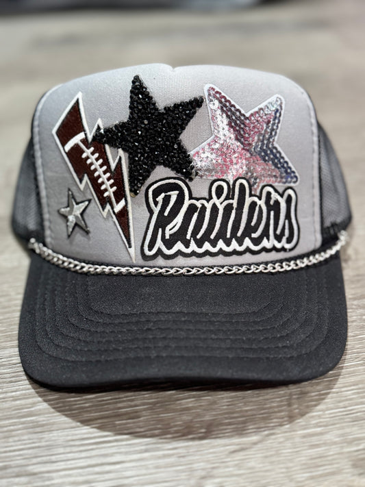 Raiders Lightening Bolt Football Trucker Hat