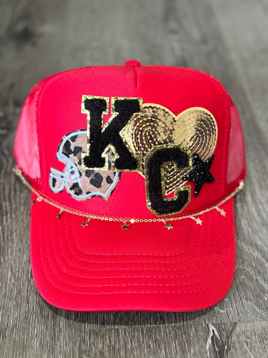KC Chiefs Leopard Helmet Trucker Hat