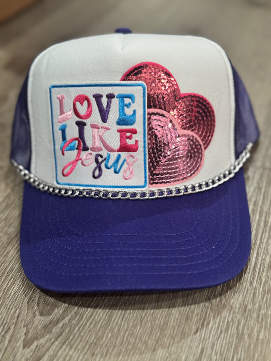 Love Like Jesus Purple & White Trucker Hat