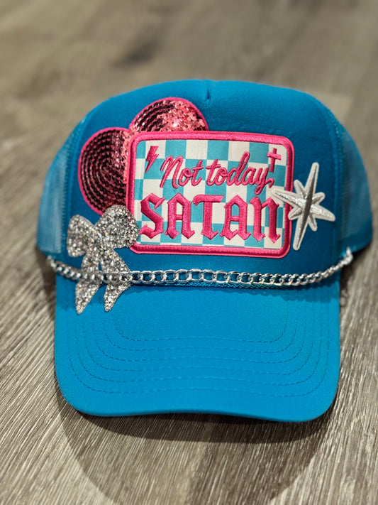 Not Today Satan Checkered Trucker Hat