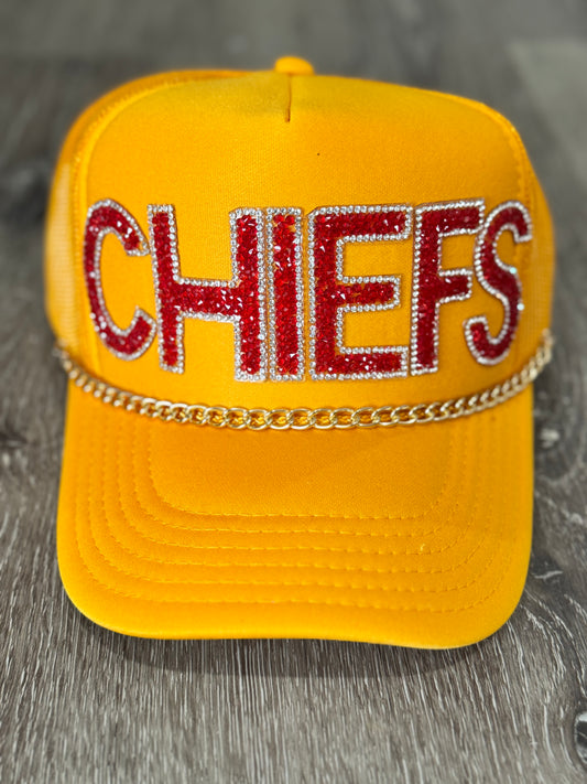 KC Chiefs Rhinestone Red Letters Trucker Hat