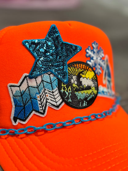 Snowboarding Life Neon Orange Trucker Hat