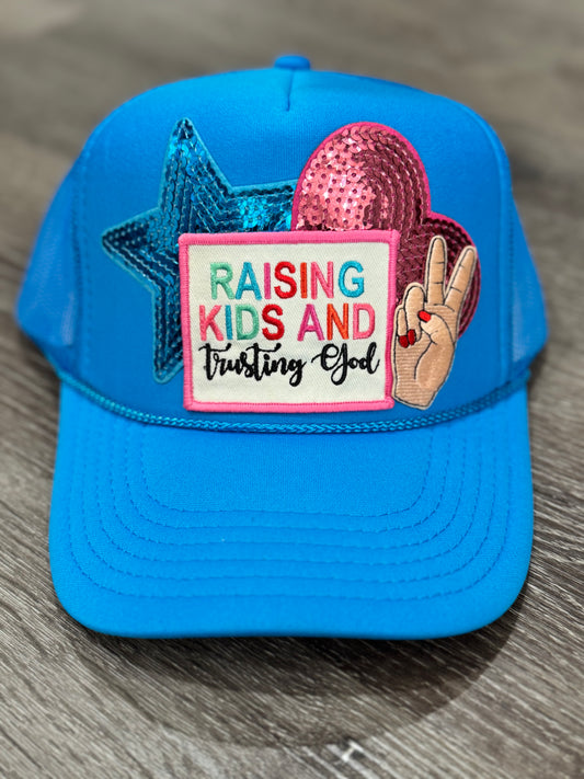 Raising Kids & Trusting God Christian Trucker Hat