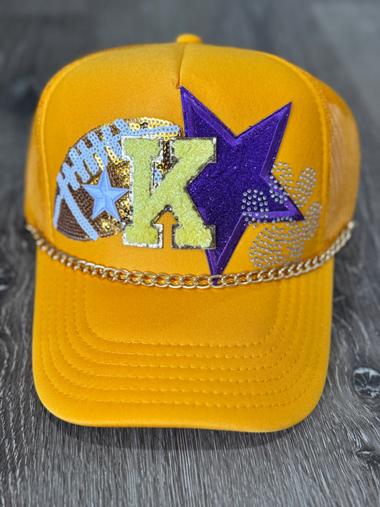 Kearney Bulldogs Purple Star and Sequin Football K Trucker Hat