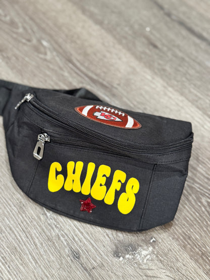KC Chiefs Black Canvas Fanny Pack Bag