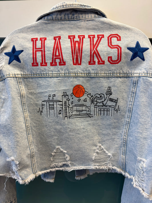 KU Jayhawks Basketball Distressed Denim Crop Jean Jacket, Women’s Size Large