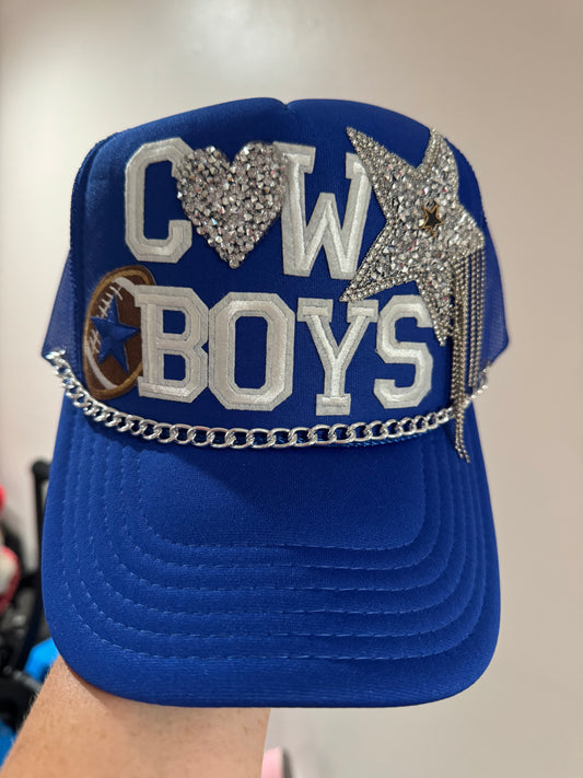 Dallas Cowboys Inspired Fringe & Rhinestone Star Trucker Hat