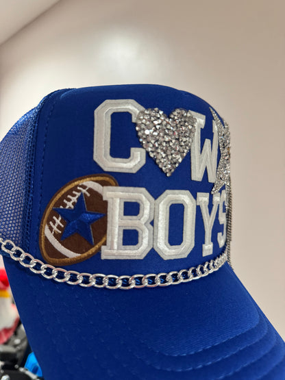 Dallas Cowboys Inspired Fringe & Rhinestone Star Trucker Hat