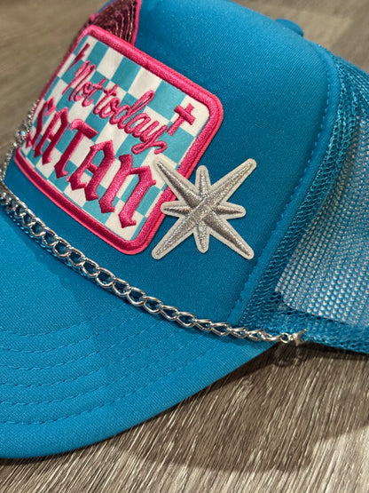 Not Today Satan Checkered Trucker Hat