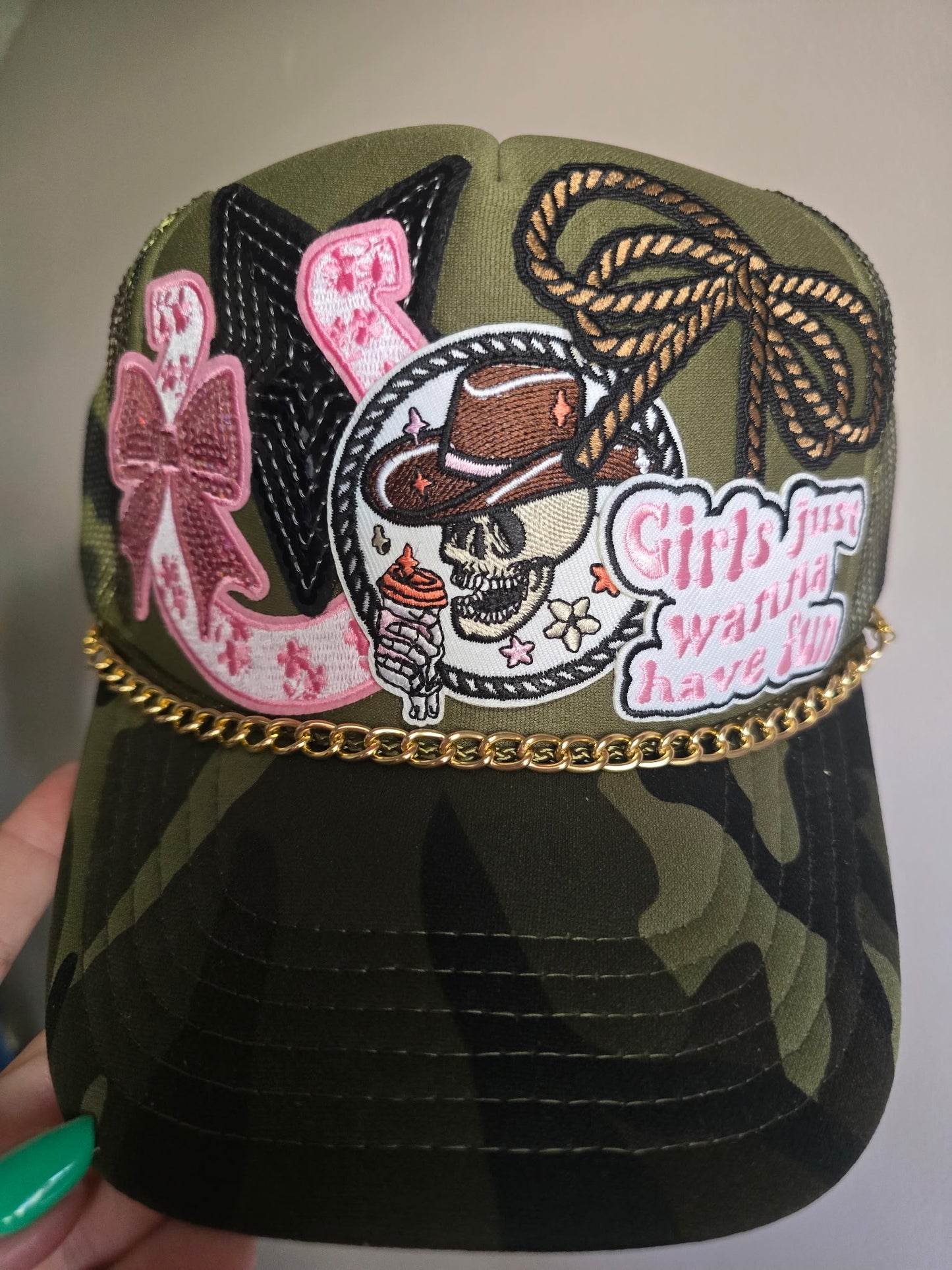 Girls Just Want to Have Fun Horseshoe Camo Trucker Hat