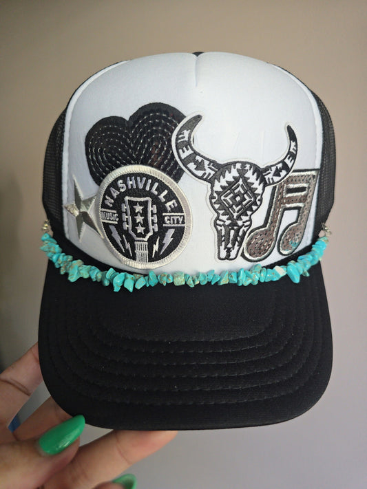 Nashville Music City Aztec Turquoise Stone Chain Trucker Hat