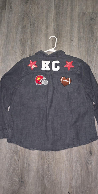 KC Chiefs Lightweight Black Denim PatchLong Sleeve Shirt