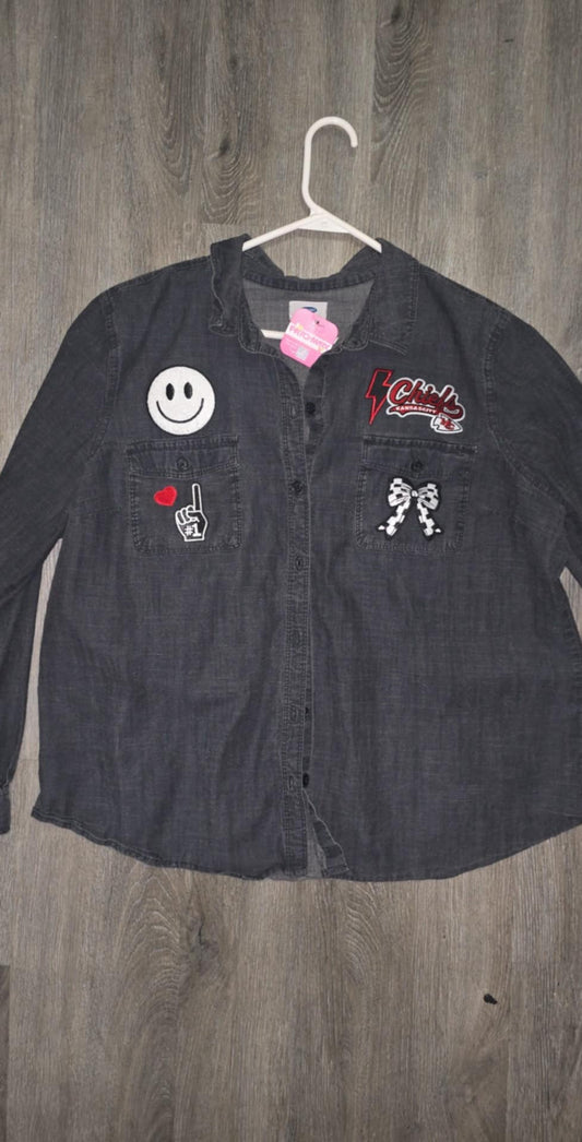 KC Chiefs Lightweight Black Denim PatchLong Sleeve Shirt