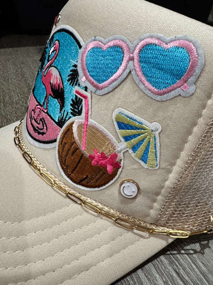 Flamingo Beach Babe Tan Trucker Hat