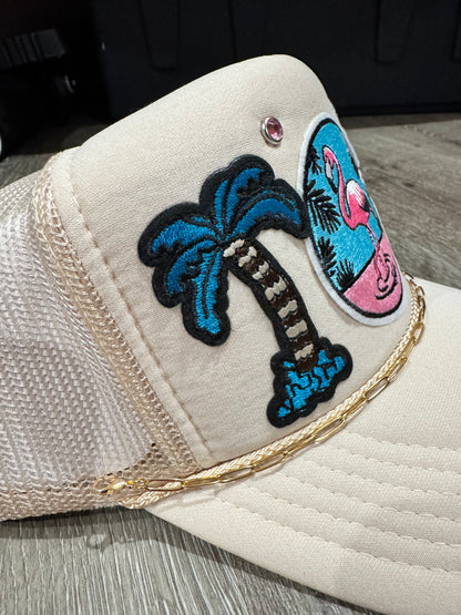 Flamingo Beach Babe Tan Trucker Hat