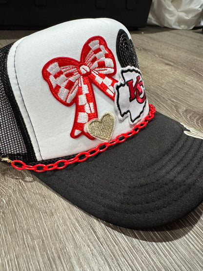 KC Chiefs Arrowhead Red Checkered Bow Trucker Hat