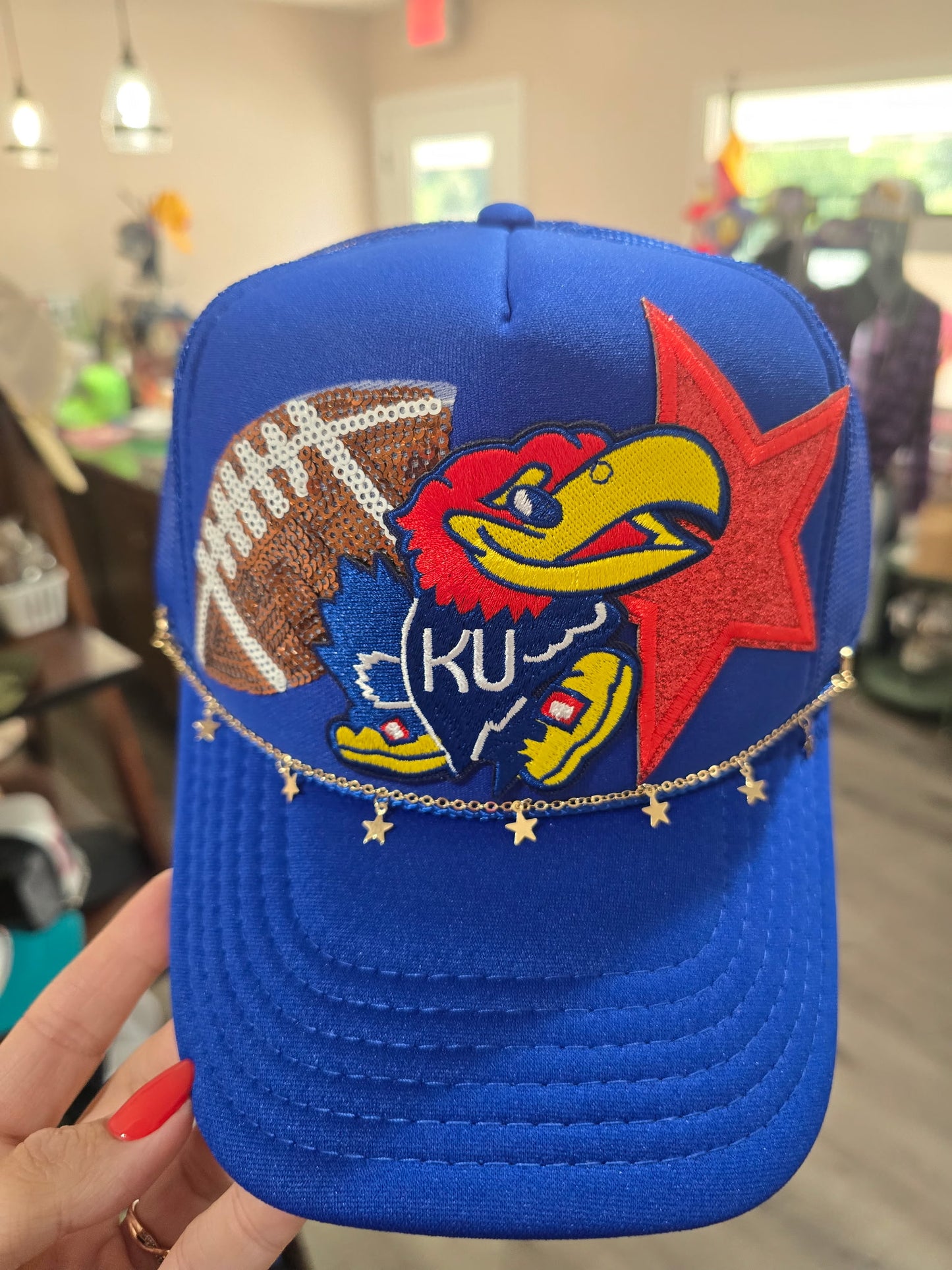 KU Jayhawks Football & Shimmer Star Trucker Hat