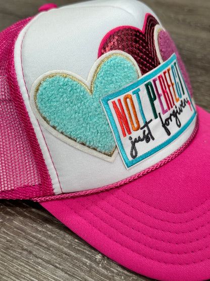 Not Perfect, Just Forgiven Bright Christian Faith Trucker Hat
