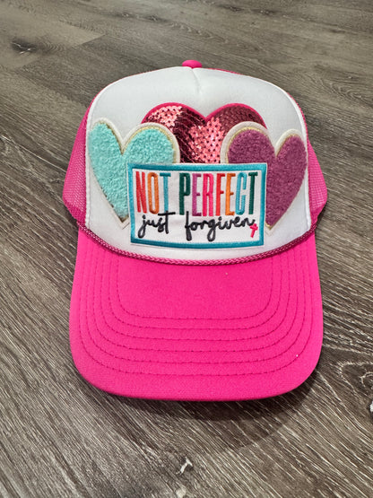 Not Perfect, Just Forgiven Bright Christian Faith Trucker Hat