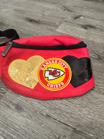 Kansas City Chiefs Hearts Canvas Fanny Pack Bag