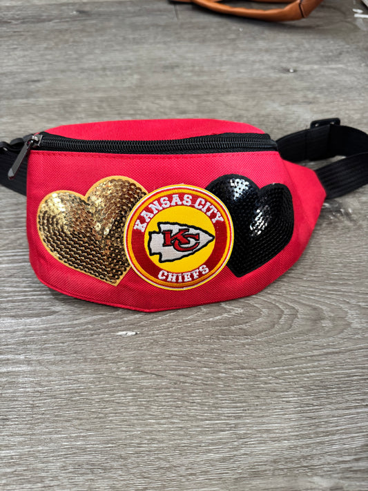 Kansas City Chiefs Hearts Canvas Fanny Pack Bag