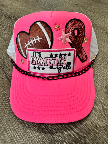 It’s Gameday Y’all Breast Cancer Awareness Pink & White Trucker Hat