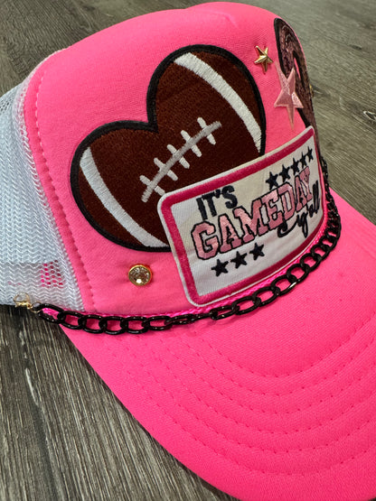 It’s Gameday Y’all Breast Cancer Awareness Pink & White Trucker Hat