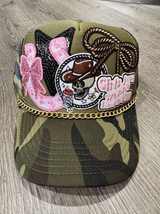 Girls Just Want to Have Fun Cowgirl Patch Trucker Hat