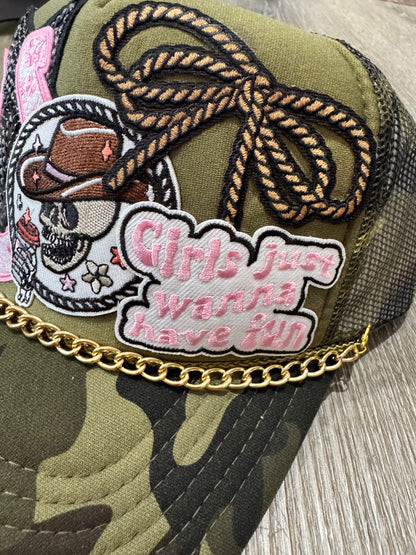 Girls Just Want to Have Fun Cowgirl Patch Trucker Hat