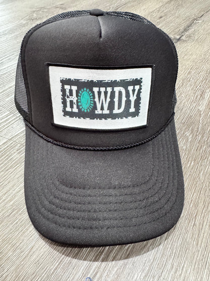 Howdy Turquoise & Black Patch Trucker Hat