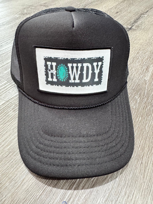 Howdy Turquoise & Black Patch Trucker Hat