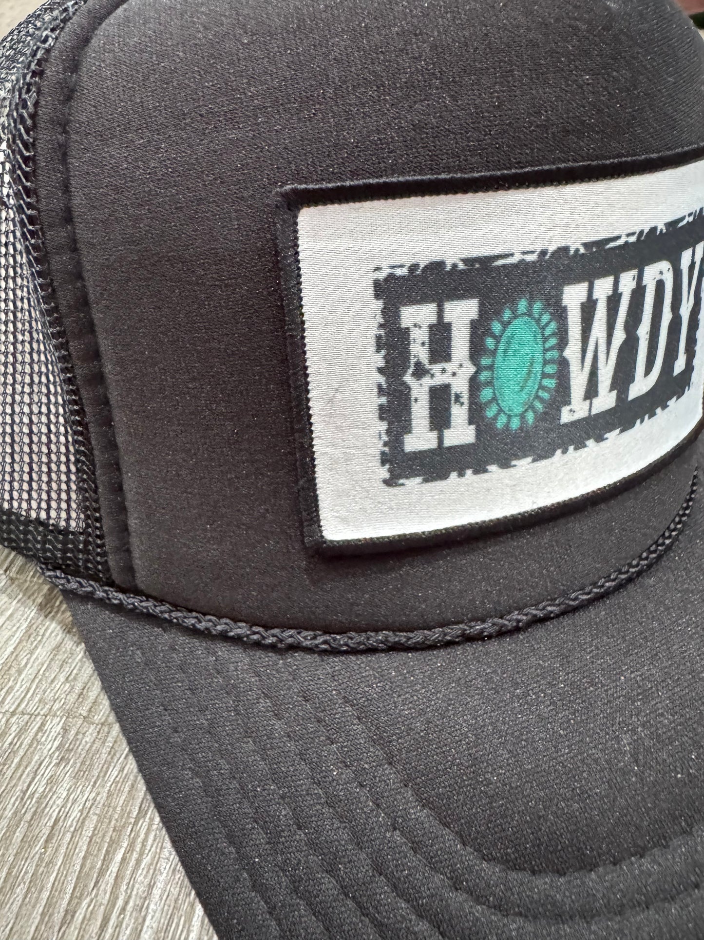 Howdy Turquoise & Black Patch Trucker Hat