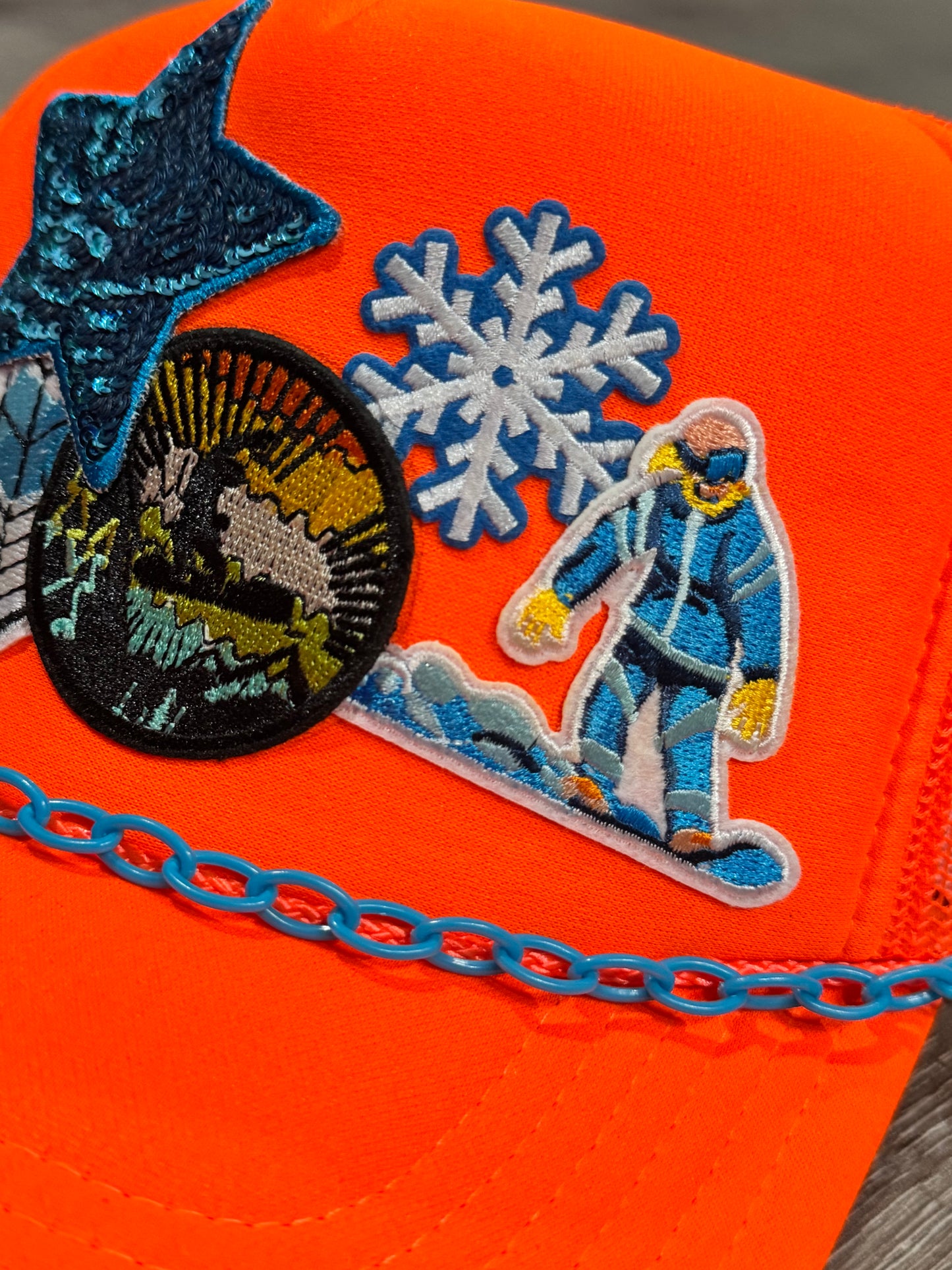 Snowboarding Life Neon Orange Trucker Hat