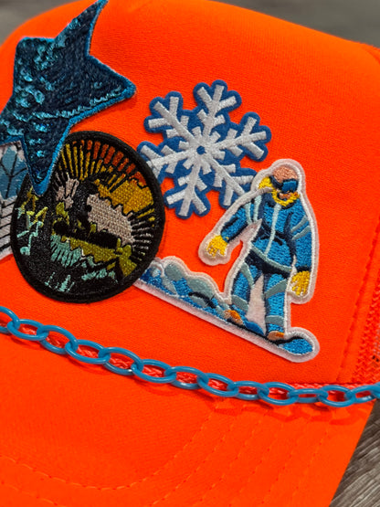 Snowboarding Life Neon Orange Trucker Hat