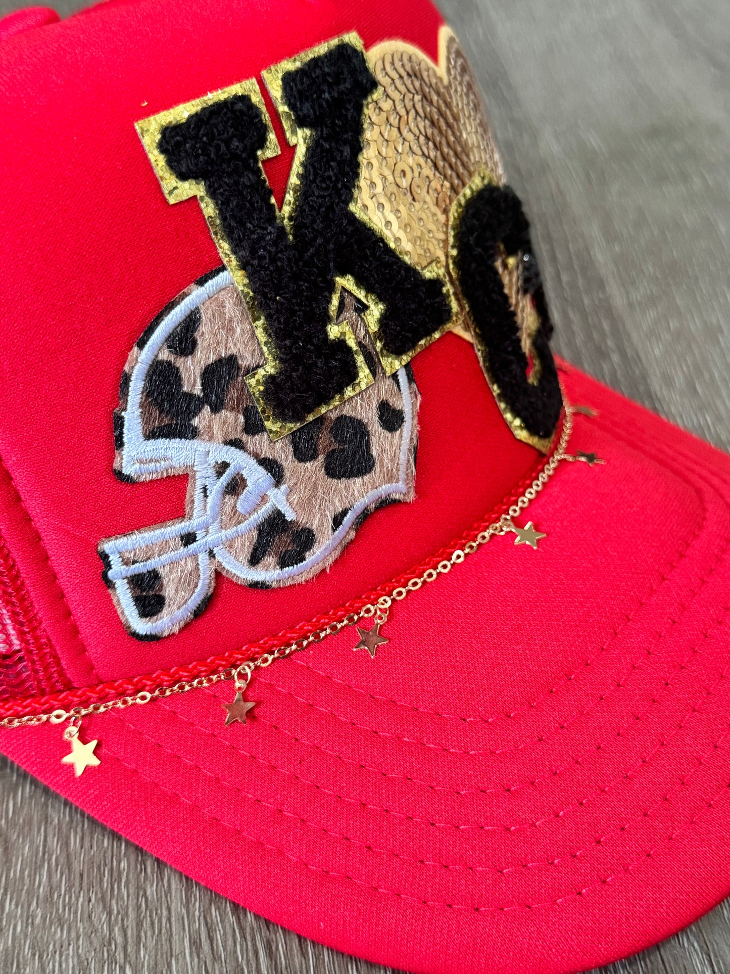 KC Chiefs Leopard Helmet Trucker Hat