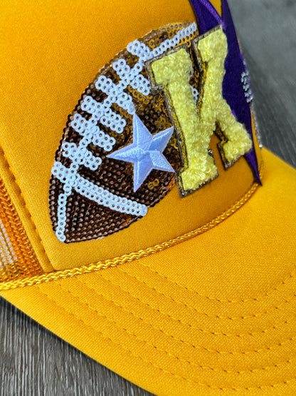 Kearney Bulldogs Purple Star and Sequin Football K Trucker Hat