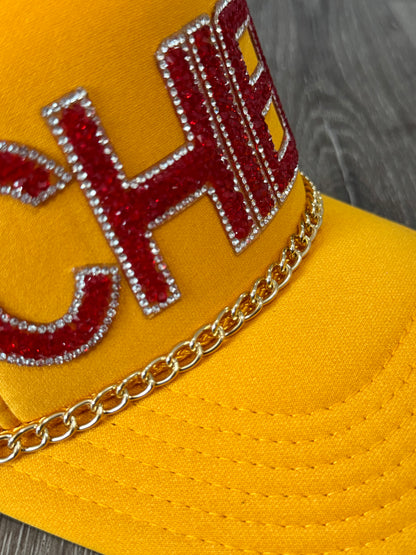 KC Chiefs Rhinestone Red Letters Trucker Hat