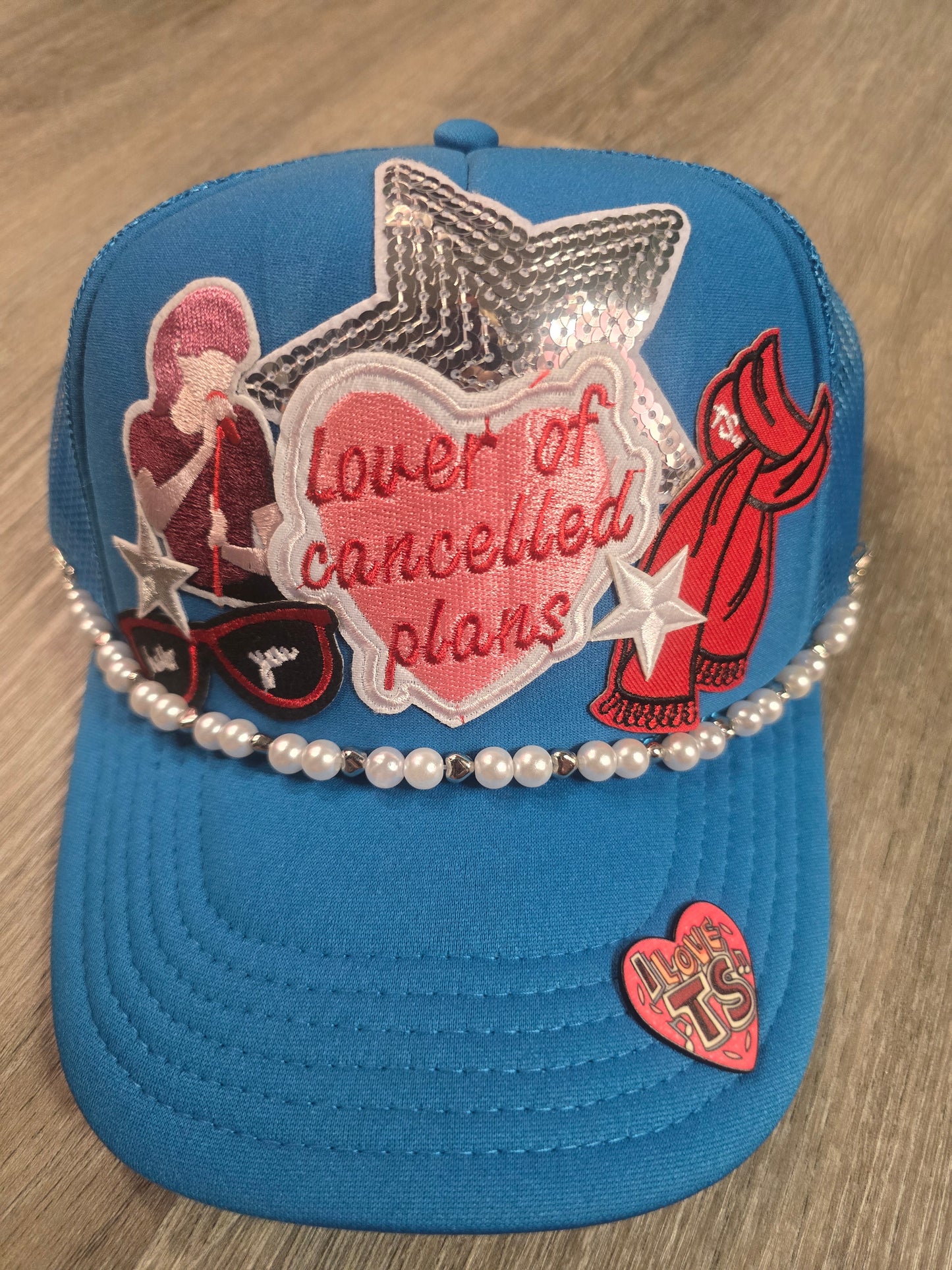 Teal Trucker Hat with Taylor Swift Patches